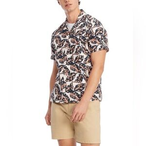 Tommy Hilfiger Linen Camp Shirt XL Tropical Leaf Short Sleeve Button Front Beach